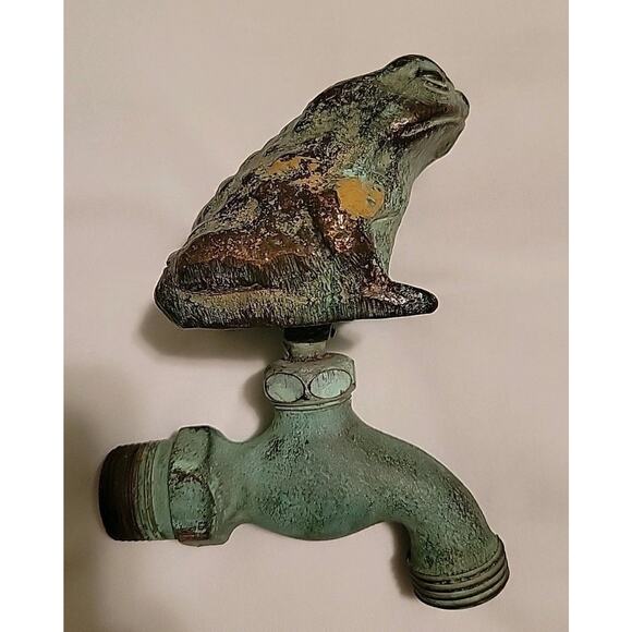 Brass Frog Toad Garden Spigot Faucet Aged Natural Patina - Picture 4 of 7